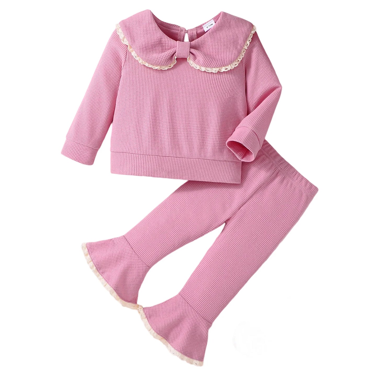 Meihuida Infant 2-Piece Autumn Set Bow Collar Top Flared Pants