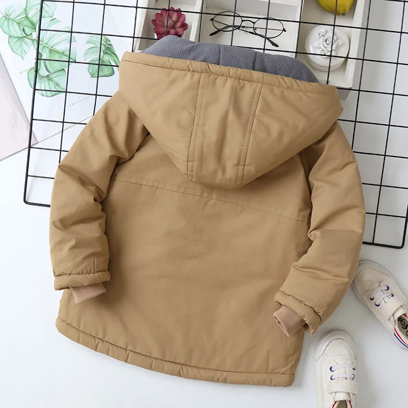 OLEKID Boys Hooded Winter Jacket Velvet Lined Outerwear