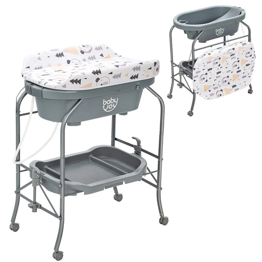 Foldable Baby Bathtub With Changing Table And Storage Tray Portable