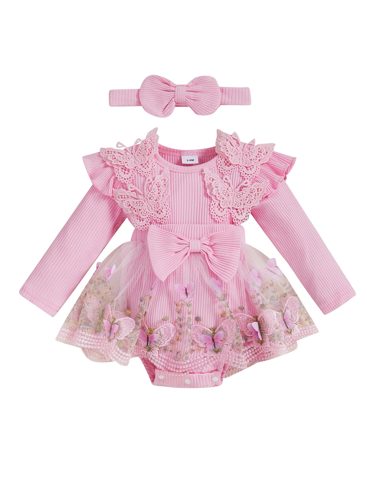 Baby Embroidered Butterfly Romper Headband Set Newborn