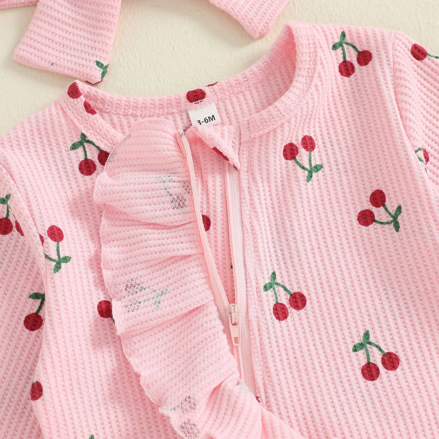 PudcocoCN Cherry Print Footed Newborn Romper With Headband