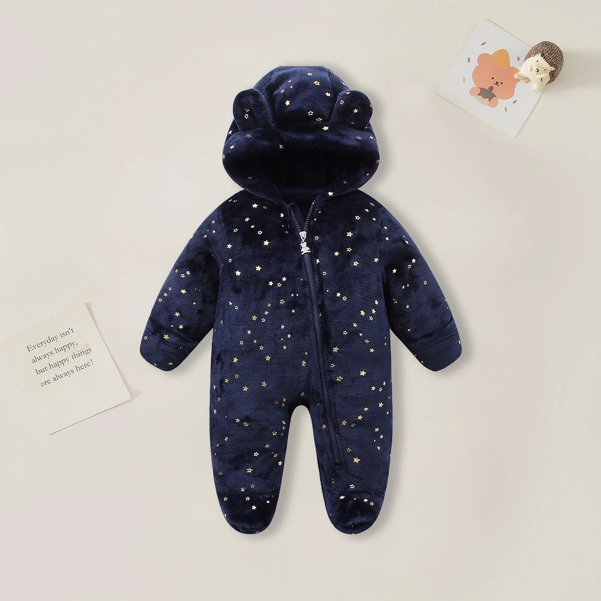 Unisex Cartoon Cotton Newborn Romper Warm Flannel Jumpsuit