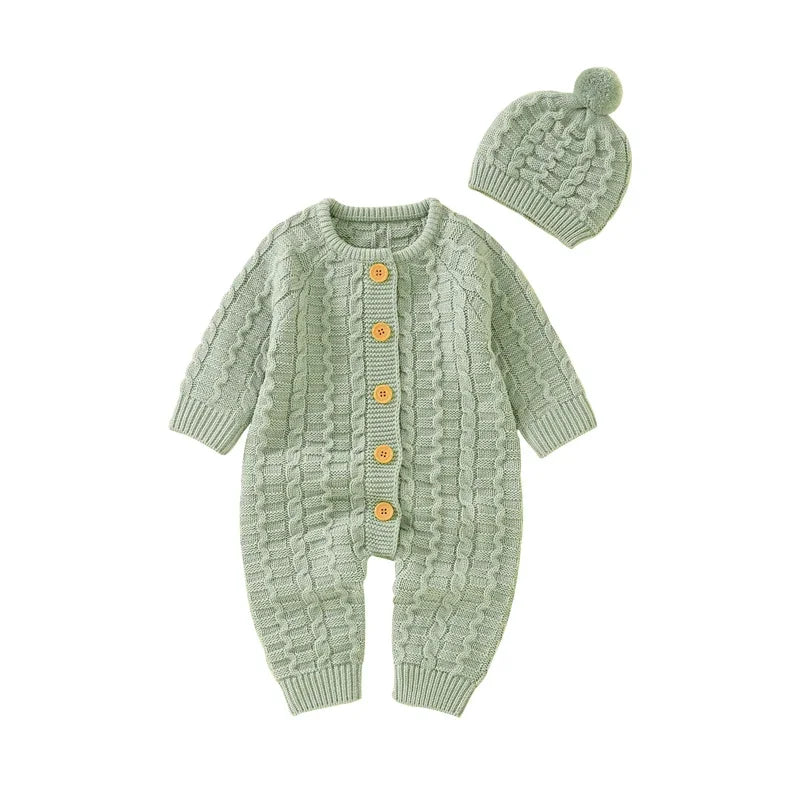 Fujian Unisex Knitted Romper Set with Hat for Newborn