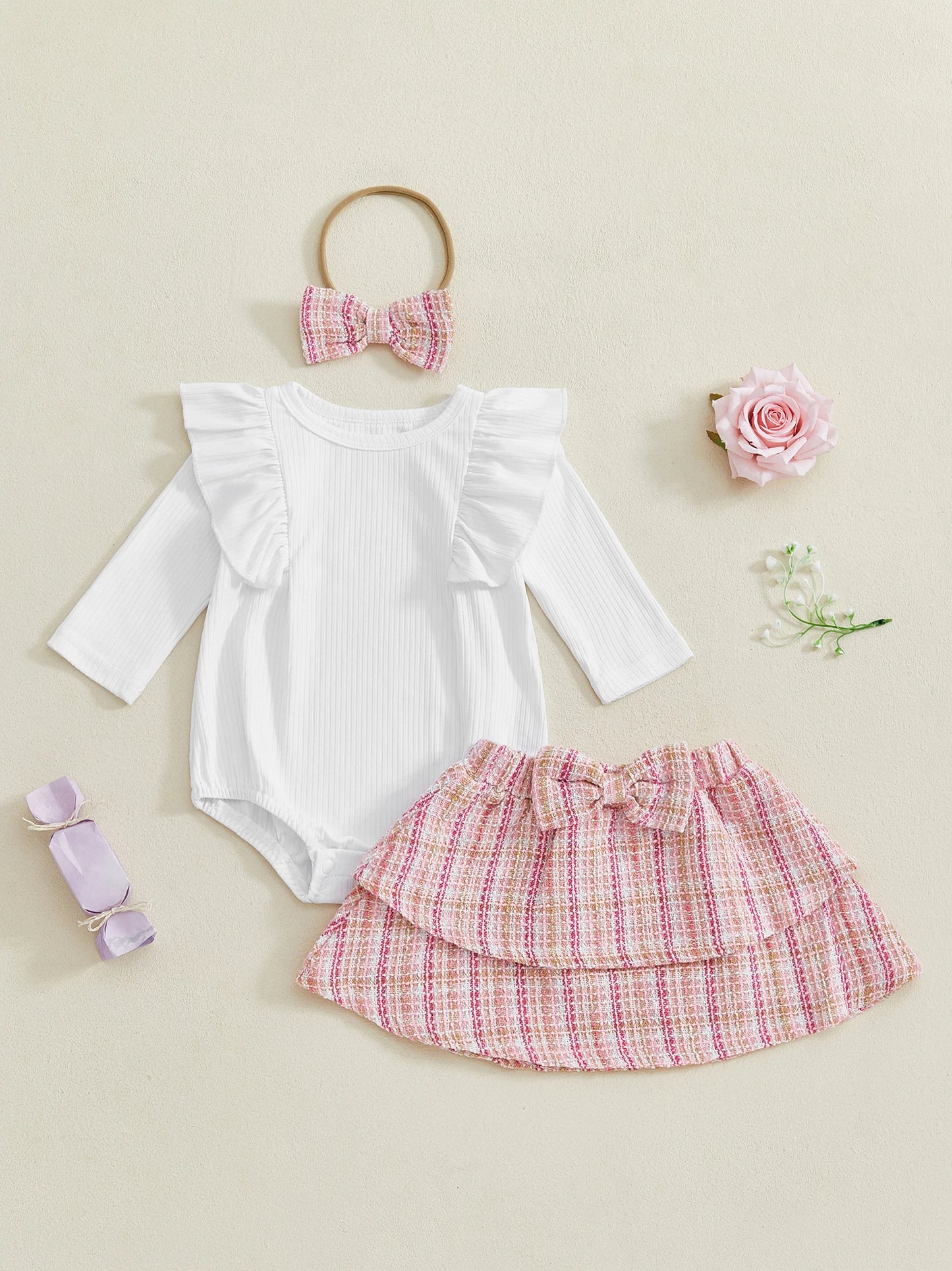 CN Guangdong Baby Girl Autumn Plaid Layered Romper Dress