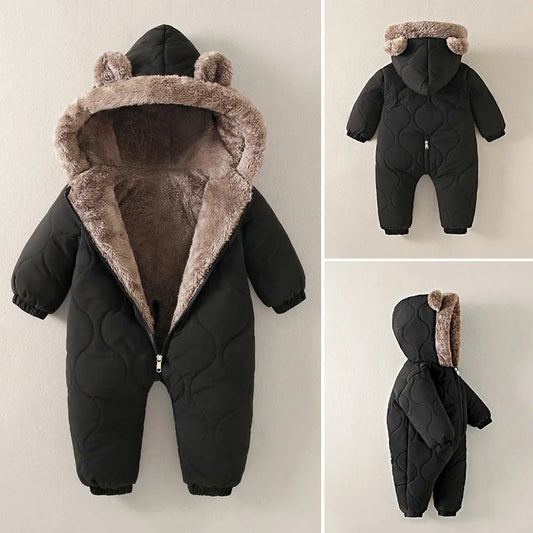 OLEKID Hooded Fleece Velvet Baby Boy Romper Jumpsuit Winter