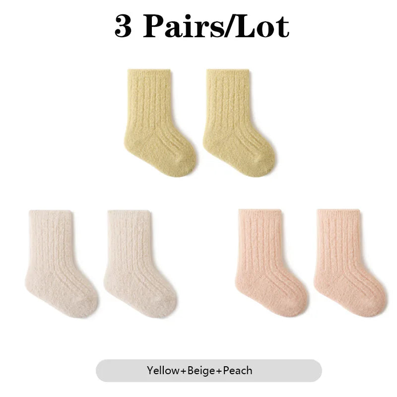CN Warm Baby Socks Winter Thick Cotton Mid Tube 3 Pairs