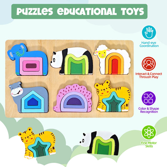 3D Wooden Jigsaw Educational Toys Montessori Toys for Kids Games Animal Shape Puzzle Toys Children Christmas Holiday Gifts