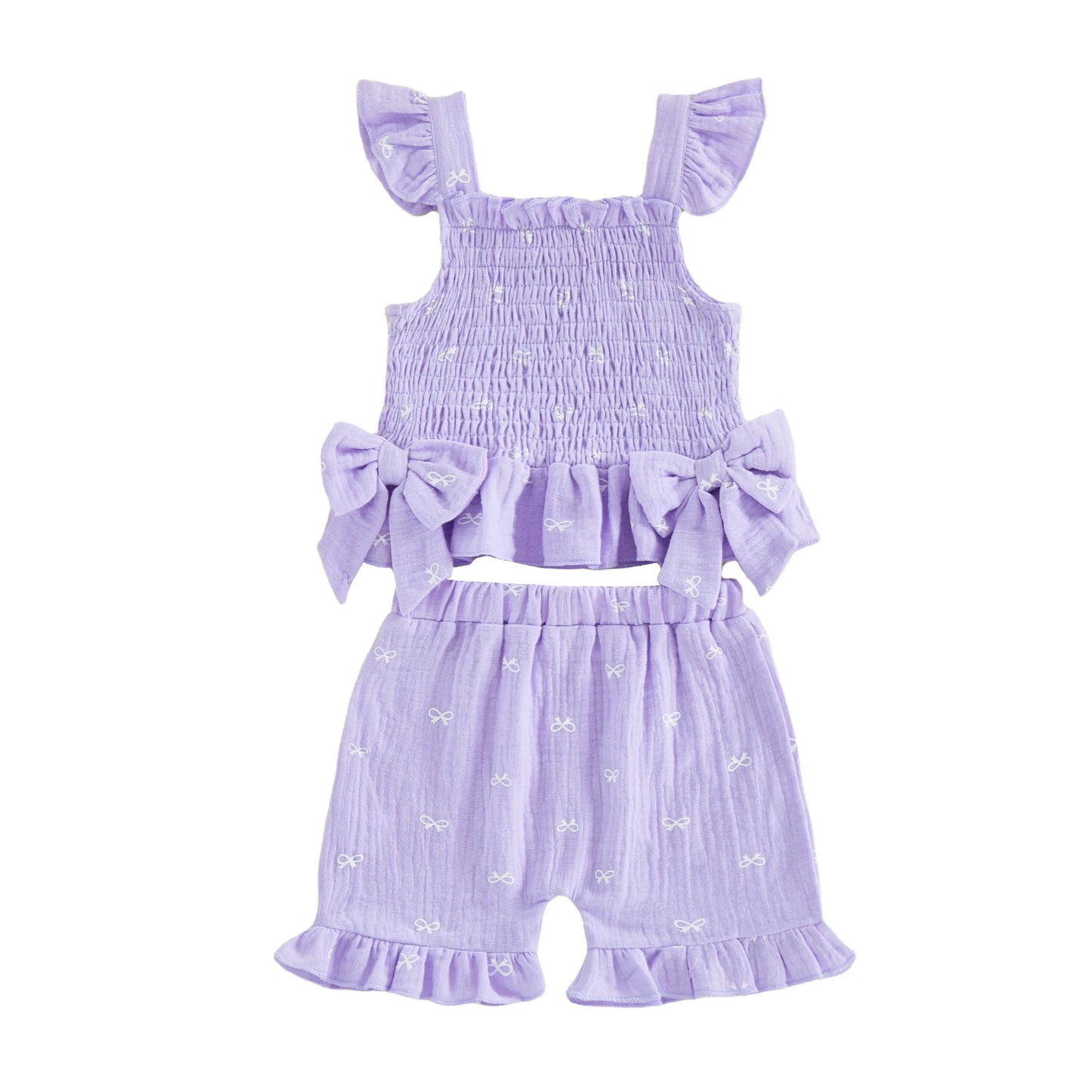 Girls Floral Print Ruffle Sleeve Blouse And Shorts Set