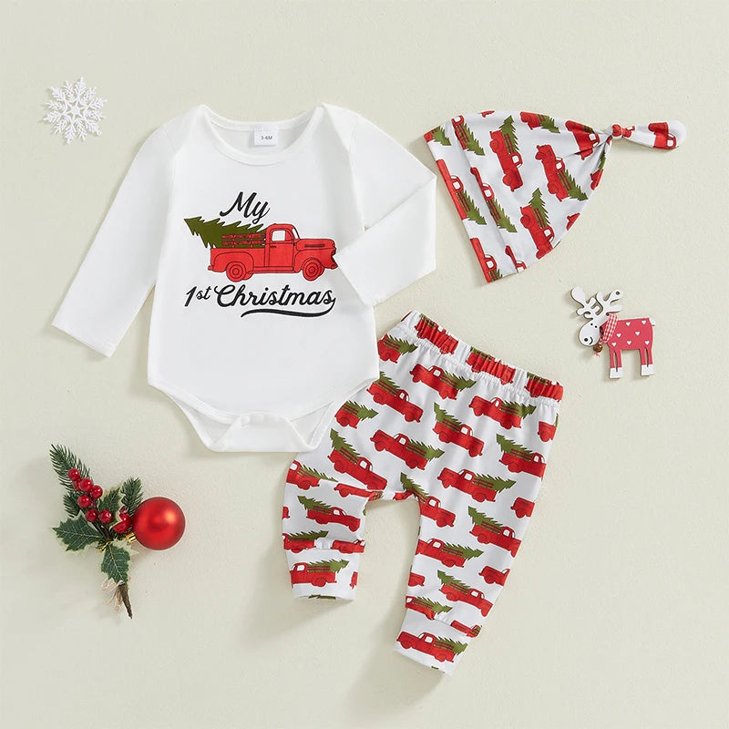 PudcocoCN Baby Christmas Romper Set With Hat And Pants