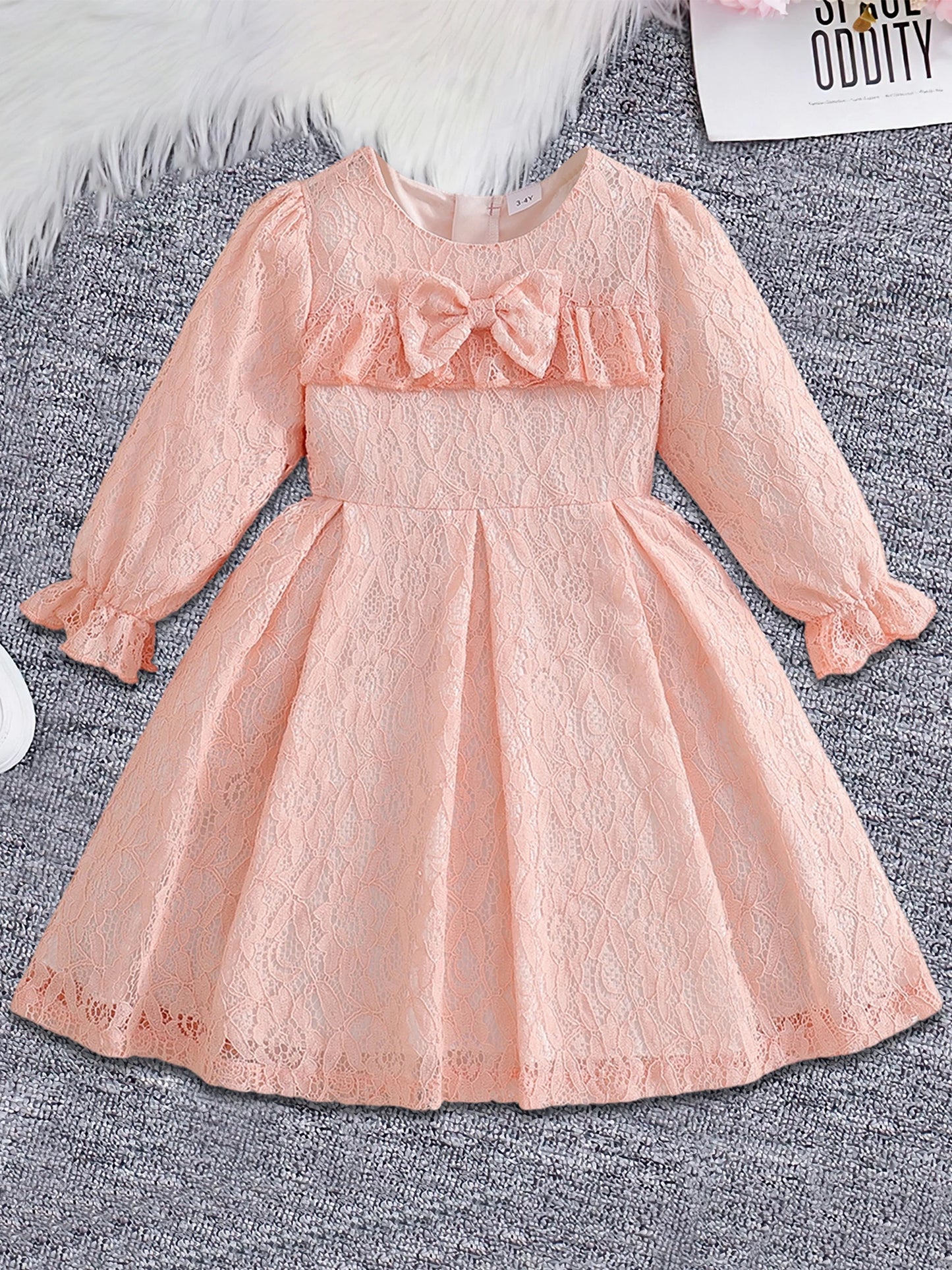 Meihuida Stylish Toddler Girls Long Sleeve Lace Dress With Bow