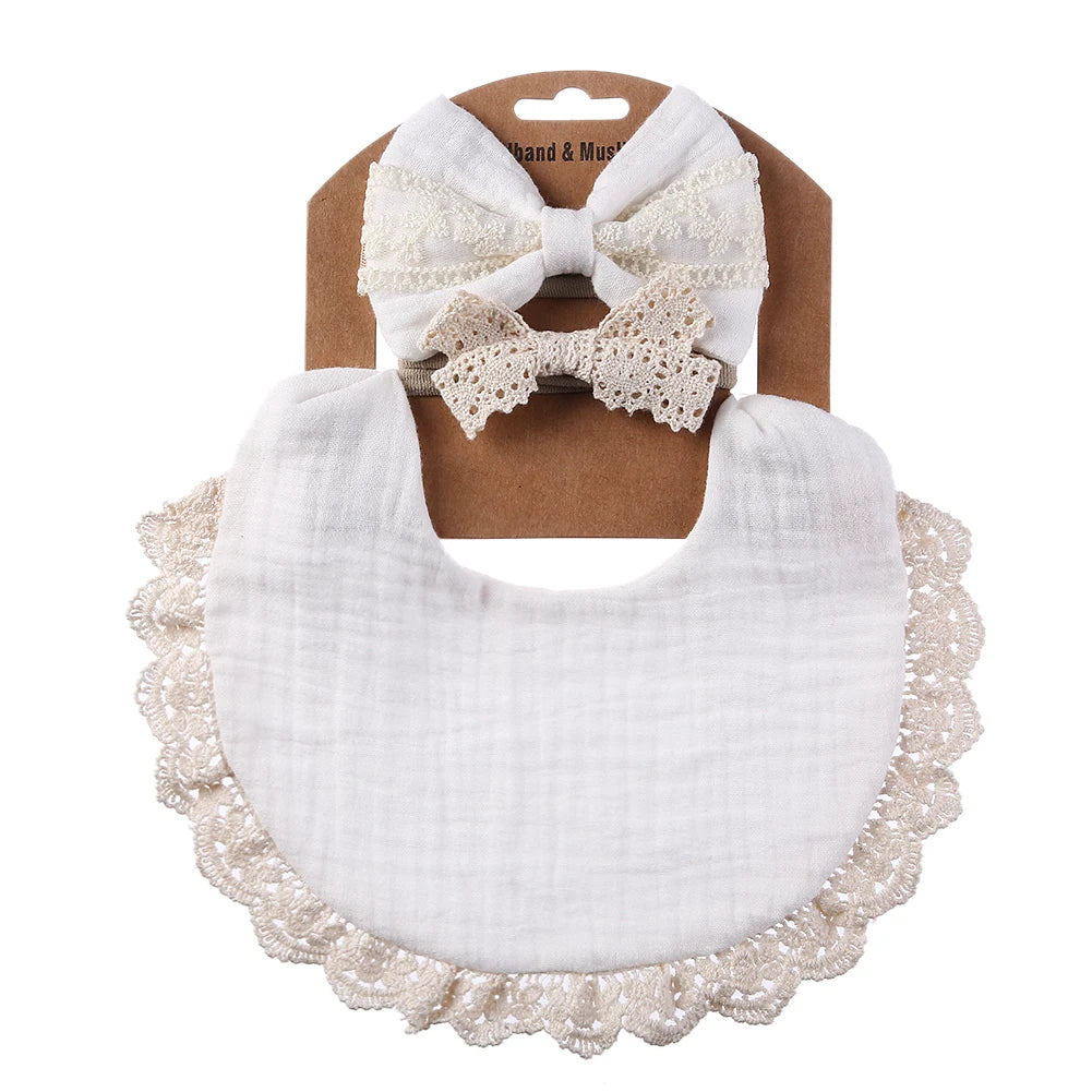 Muslin Bamboo Baby Bib Set With Tassel Lace Burp Cloth