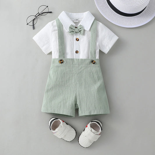 CN Guangdong Baby Boy Formal Bow Tie Overalls Set Outfit