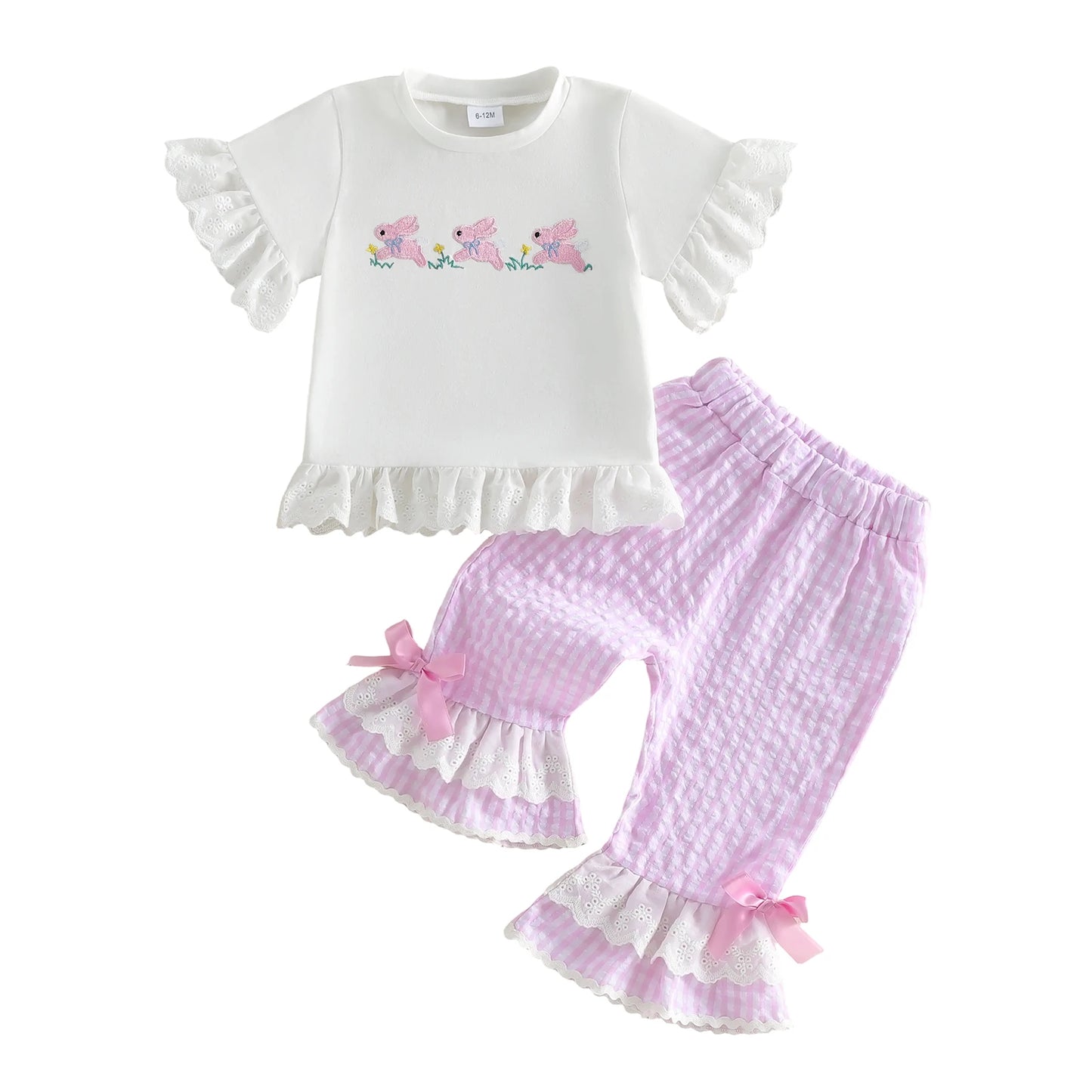 Infant Girl Floral Ruffle Top And Denim Shorts 2-Piece Set