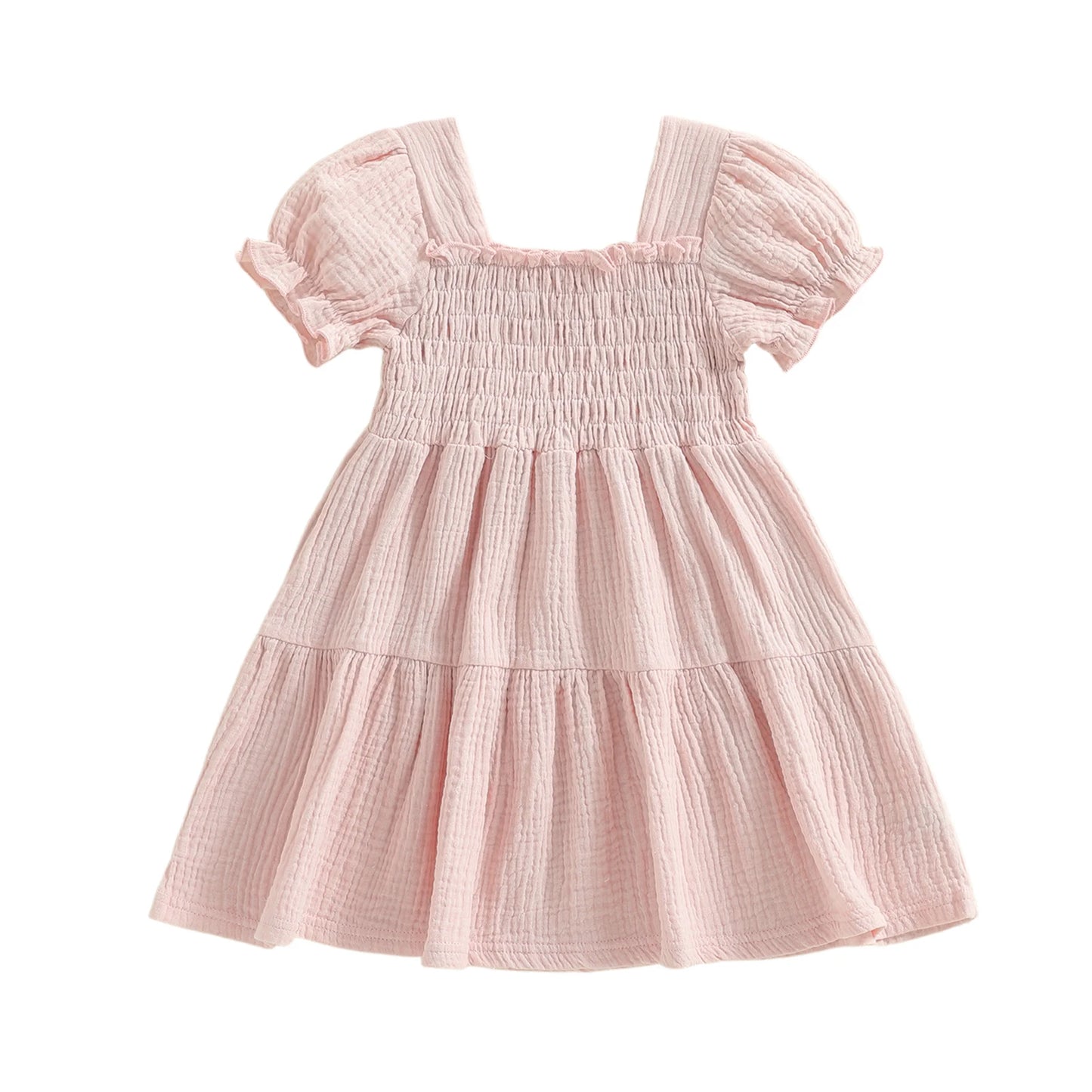 Baby Girl Floral Sleeveless Dress With Bow And Square Neck