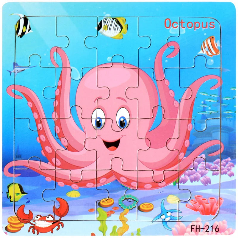 Wooden 3D Puzzle Cartoon Animals and Vehicles Jigsaw for Kids