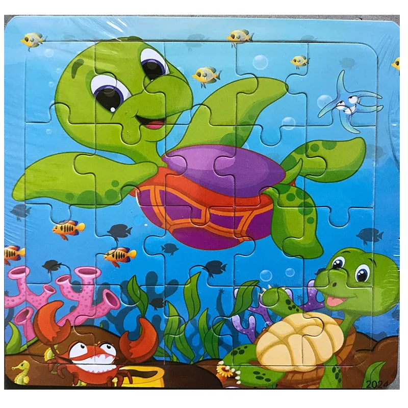 Wooden 3D Puzzle Cartoon Animals and Vehicles Jigsaw for Kids