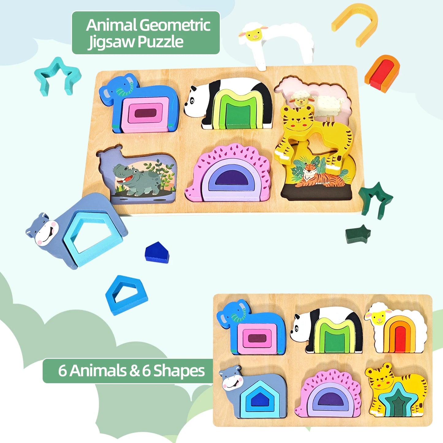 3D Wooden Jigsaw Educational Toys Montessori Toys for Kids Games Animal Shape Puzzle Toys Children Christmas Holiday Gifts
