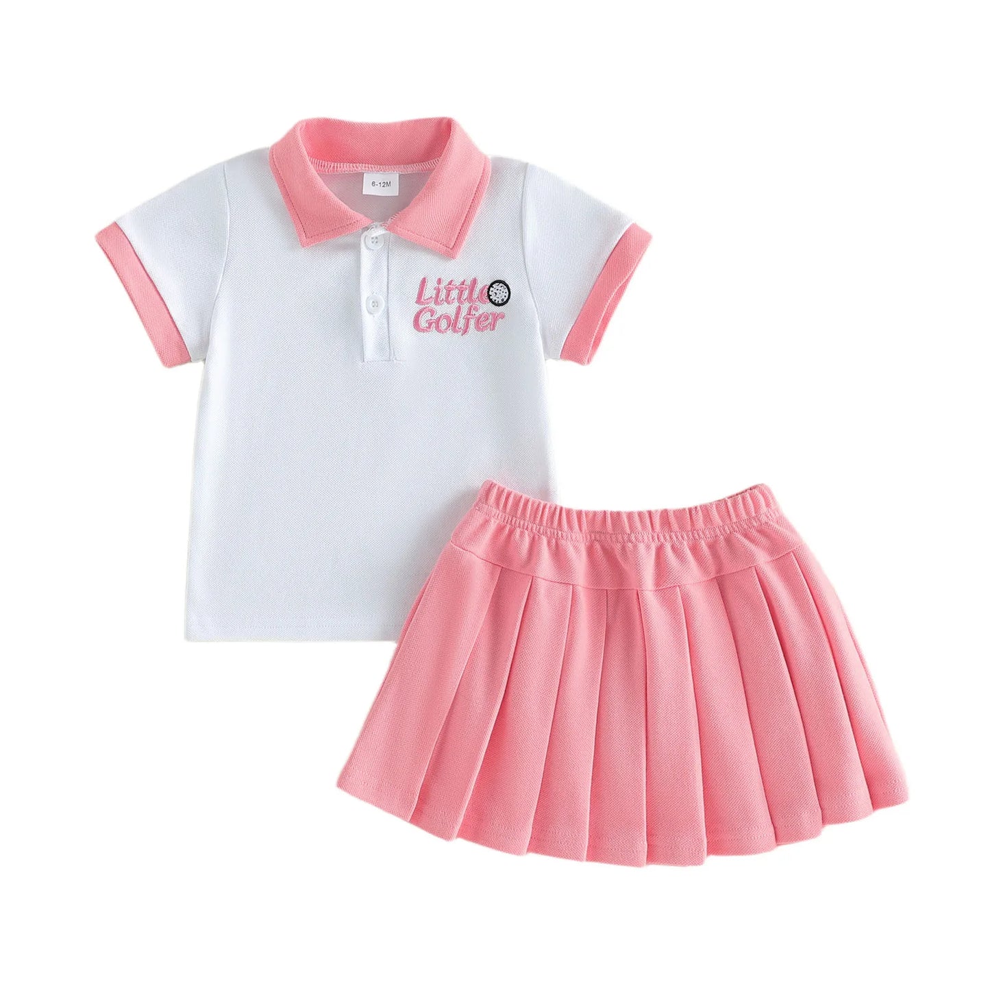 Girls Golf Outfit Embroidered Letters Shirt and Pleated Skirt Set