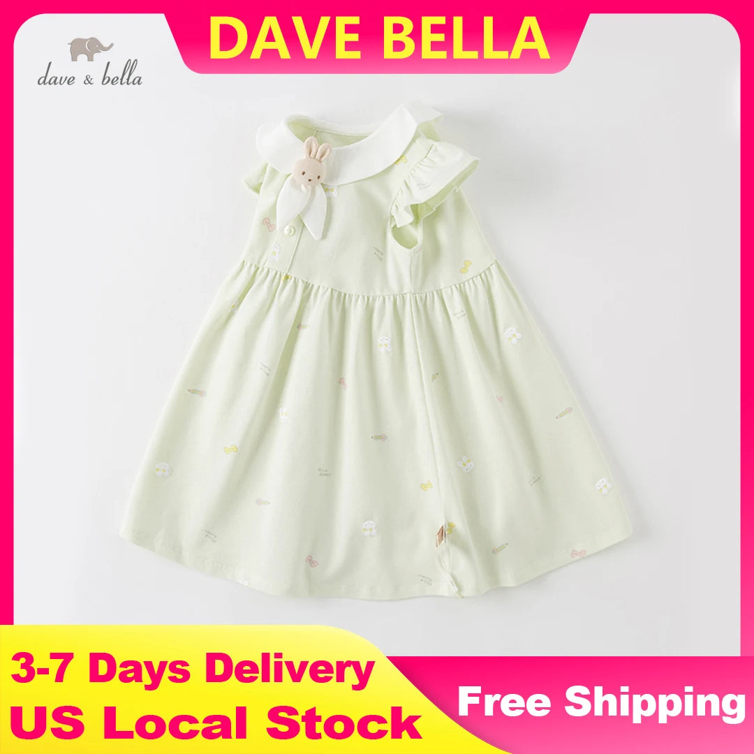Dave Bella Girls Summer Party Dress Cartoon Cotton Floral
