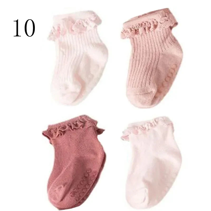 JYFTNCCN Baby Non Slip Cotton Socks 4 Pair Set For Girls