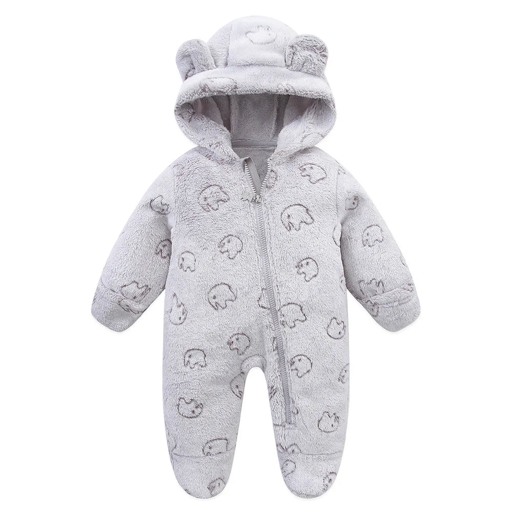OLEKID Hooded Flannel Baby Rompers Jumpsuit Newborn Infant