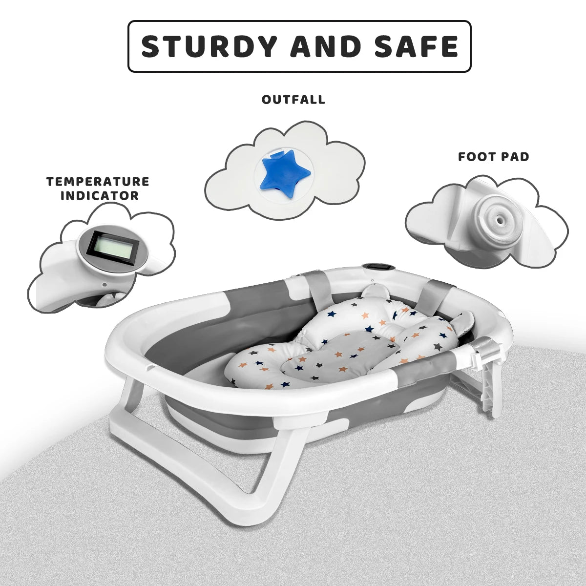 Hignconcerned Foldable Baby Bathtub With Thermometer