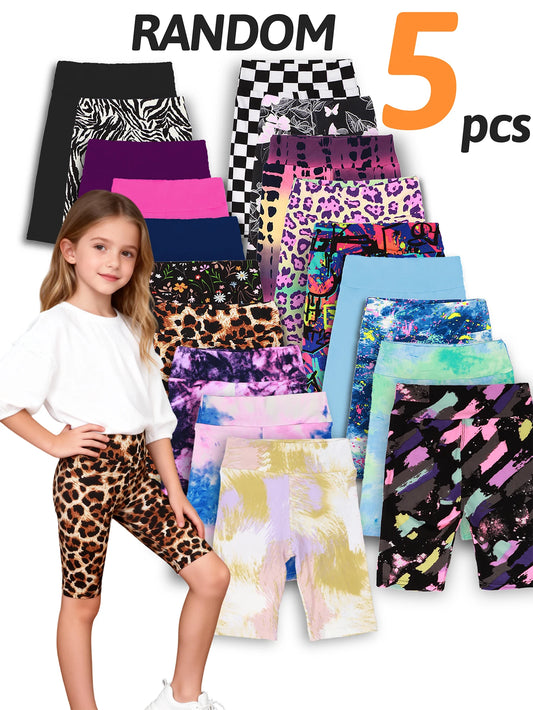 Girls Yoga Shorts 5 Pack Soft Stretch Bermuda High Waist Leggings