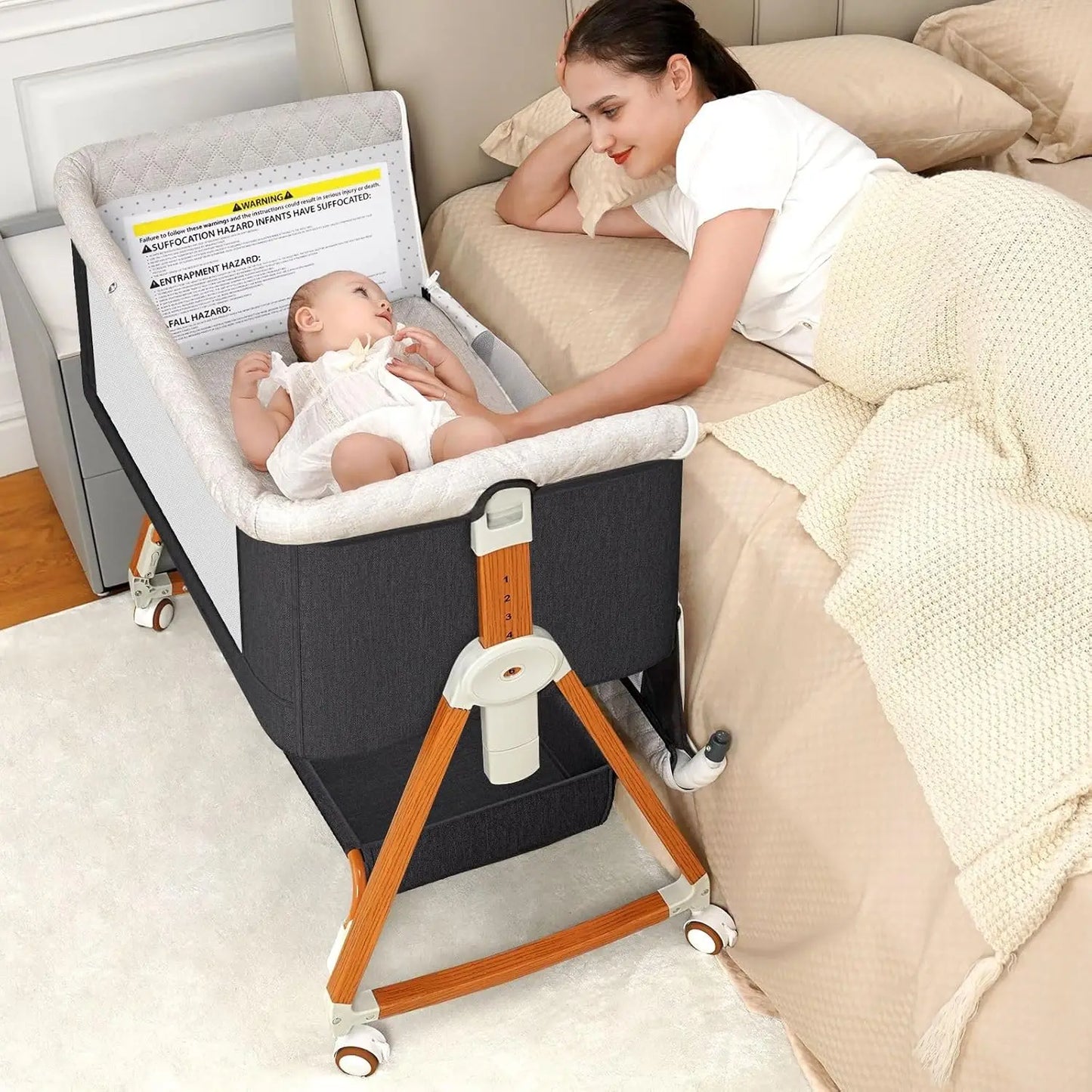 Premium Multifunctional Baby Bedside Bassinet 3in1 Sleeper With Adjustable Wheels