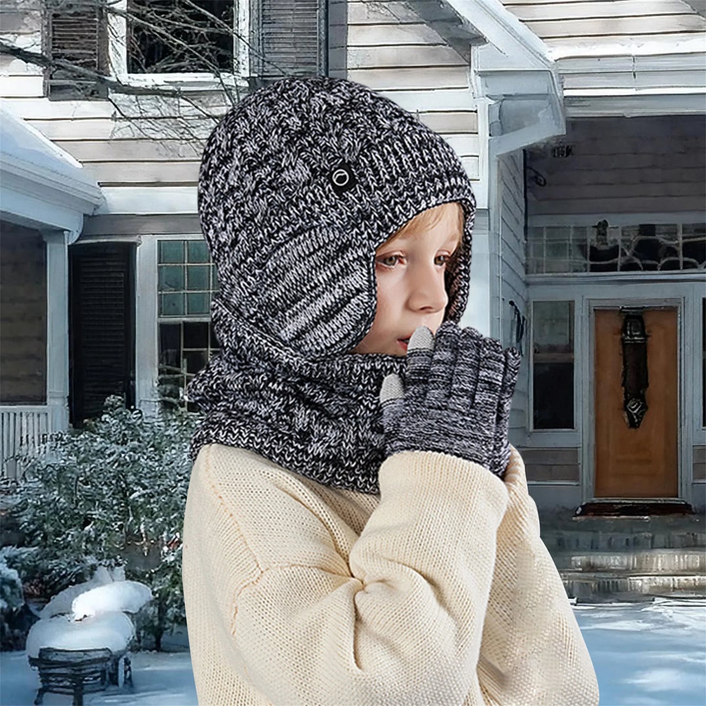 WinterKnit Hat Scarf and Gloves Set for Children ThermalInsulationAllWeatherProtection