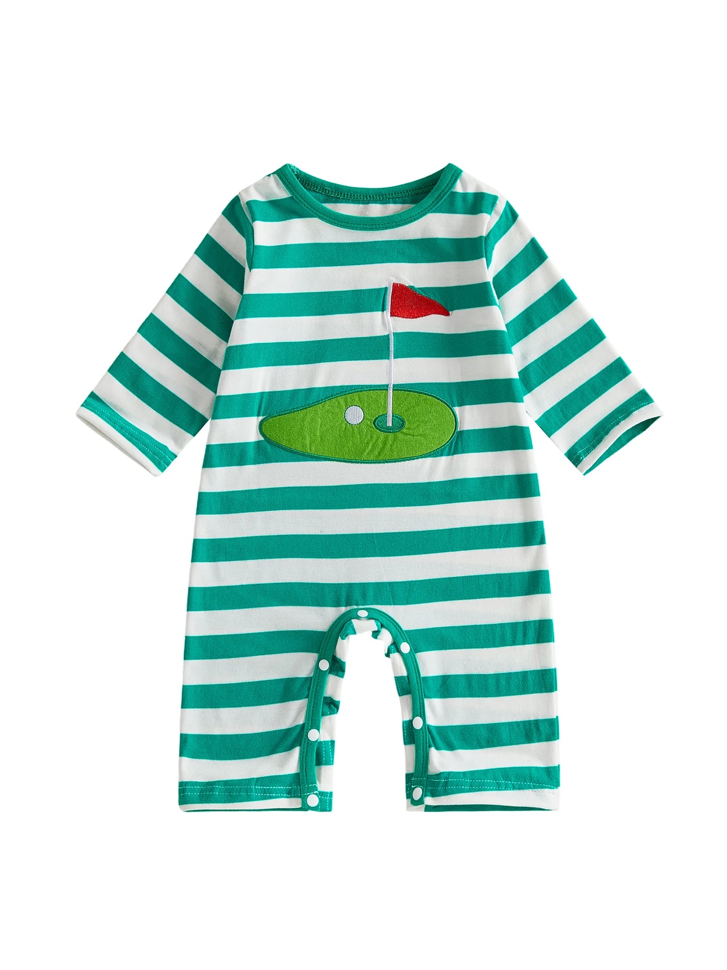 Infant Striped Playsuit With Long Sleeves And Golf Embroidery