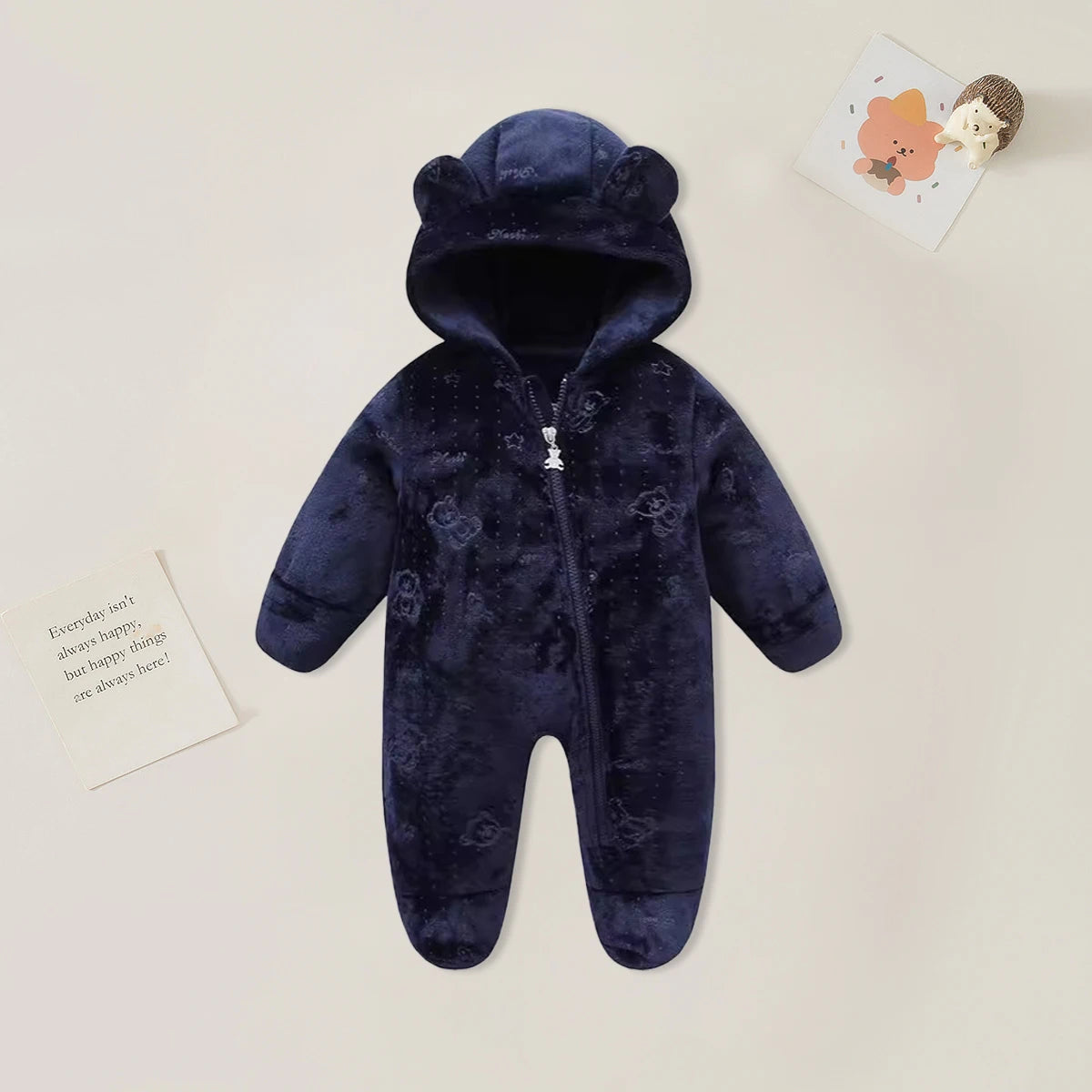 Unisex Cartoon Cotton Newborn Romper Warm Flannel Jumpsuit