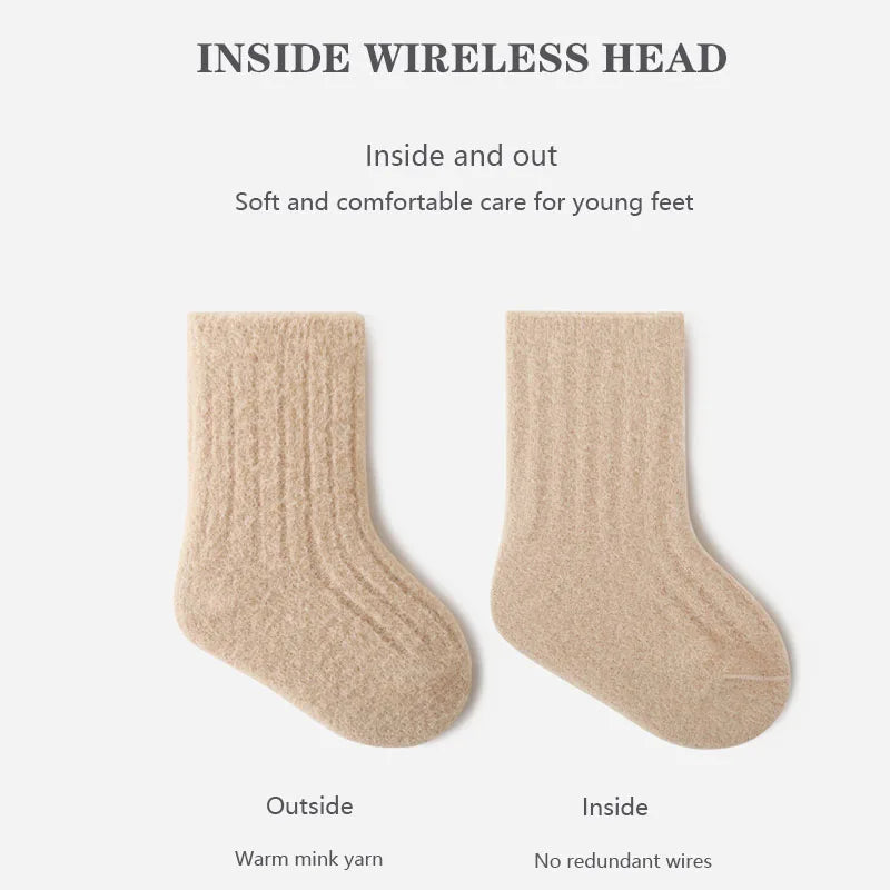 CN Warm Baby Socks Winter Thick Cotton Mid Tube 3 Pairs