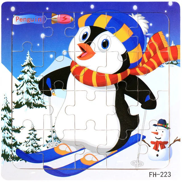 Wooden 3D Puzzle Cartoon Animals and Vehicles Jigsaw for Kids