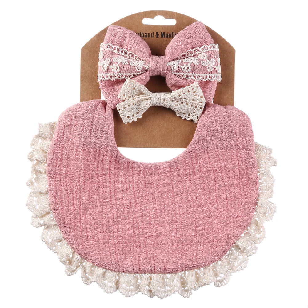 Muslin Bamboo Baby Bib Set With Tassel Lace Burp Cloth