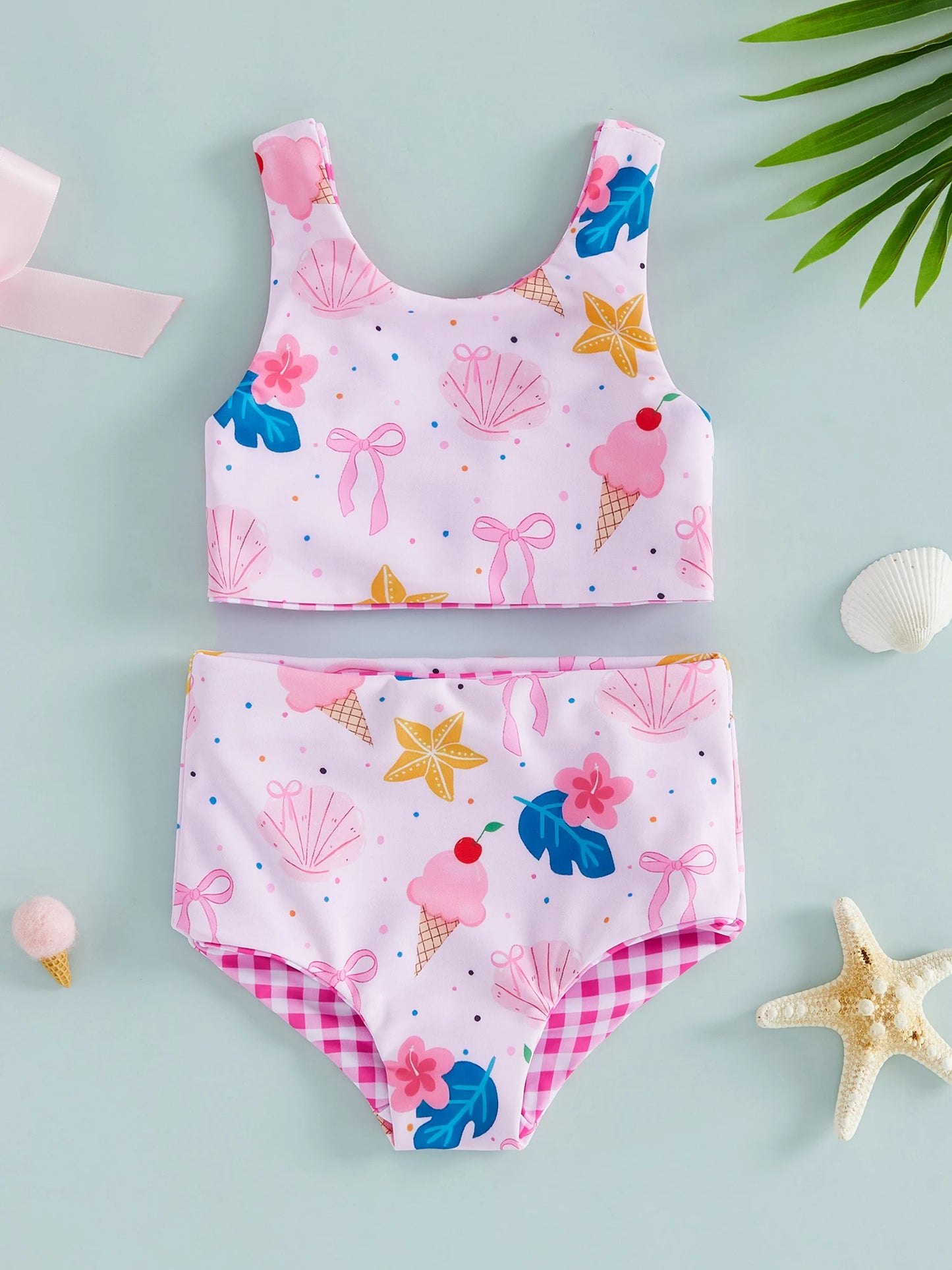 Baby Girl Mermaid Scale Print Swimsuit Set With Ruffle Sleeves