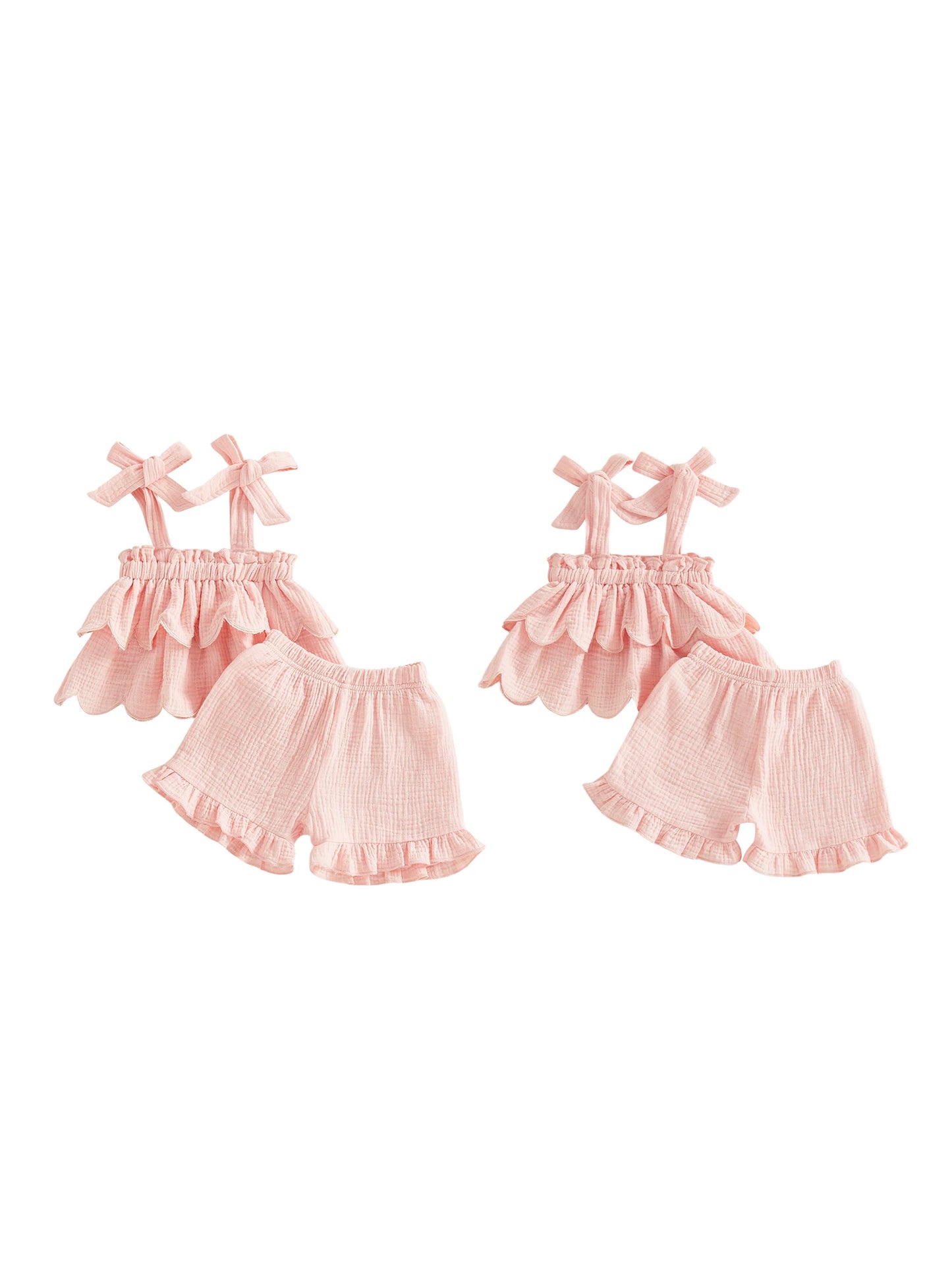 Girls Casual Sleeveless Crop Top And High Waisted Shorts Set With Ruffle Trim