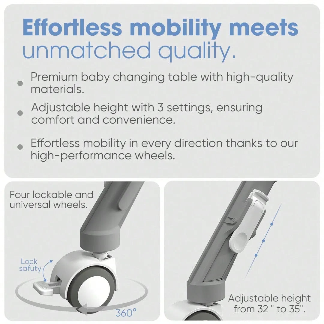 SEJOY Adjustable Baby Diaper Changing Table Lockable Wheels