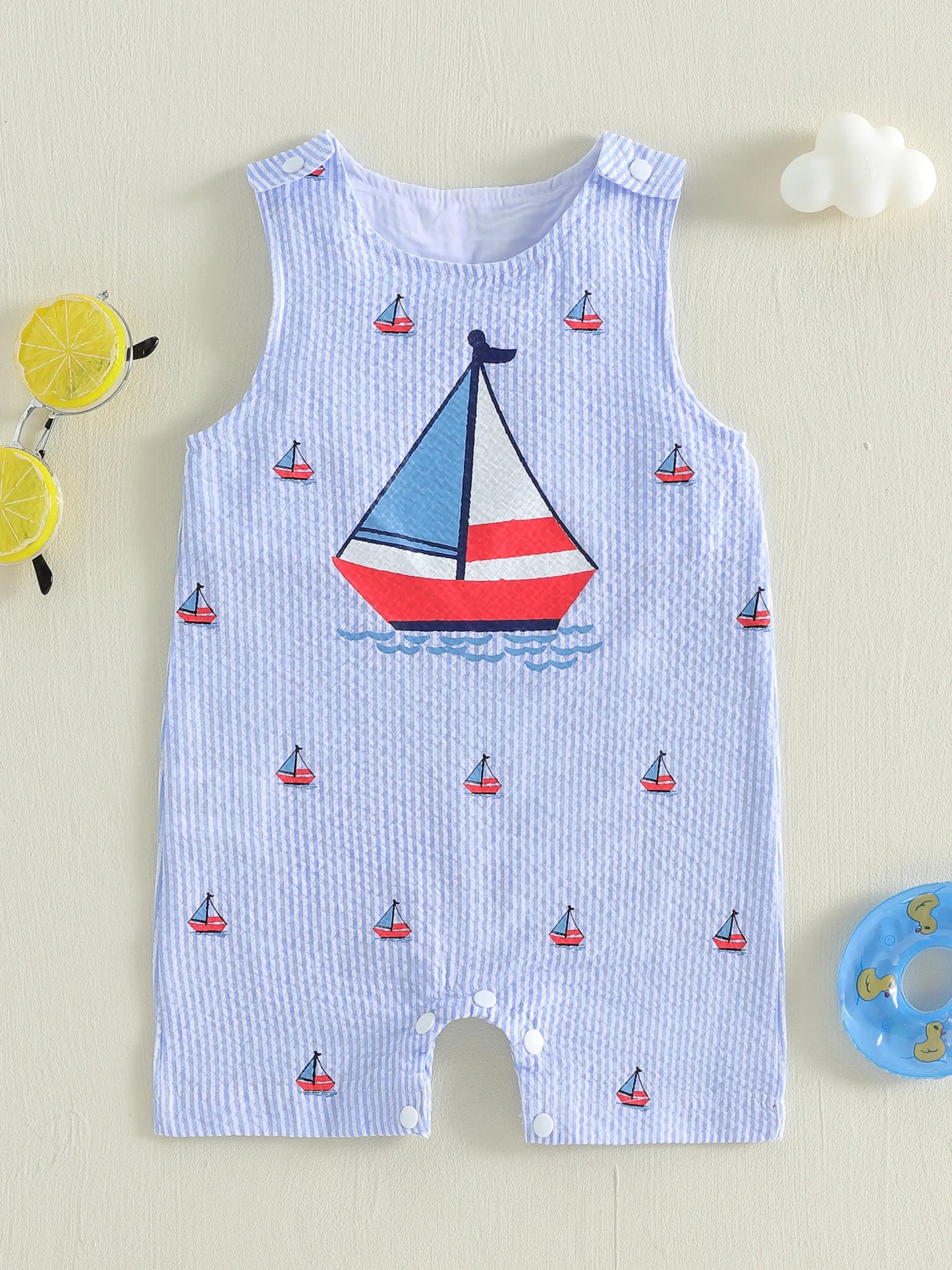Adorable Toddler Beach Romper Anchor Print Striped Sleeveless Playsuit