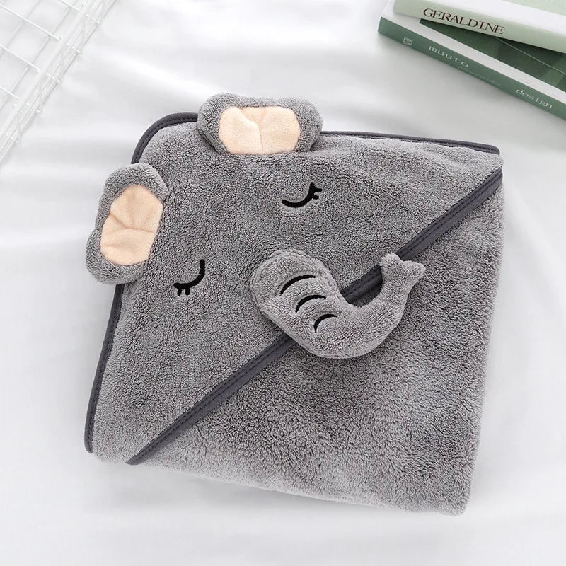 NONECN Baby Hooded Bathrobe Cartoon Coral Fleece Towel Blanket
