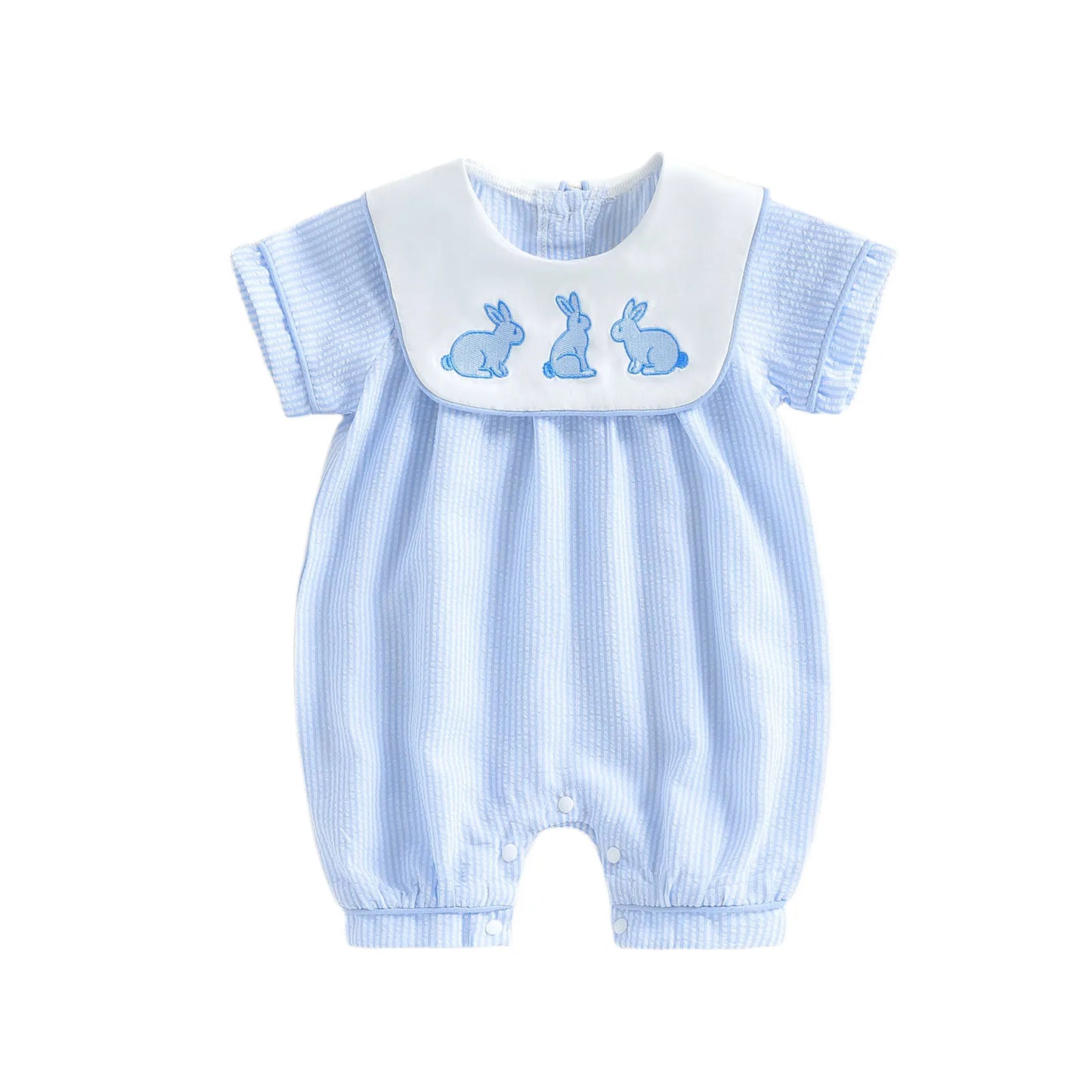 Infant Easter Bunny Romper With Short Sleeve Embroidered Sailor Collar