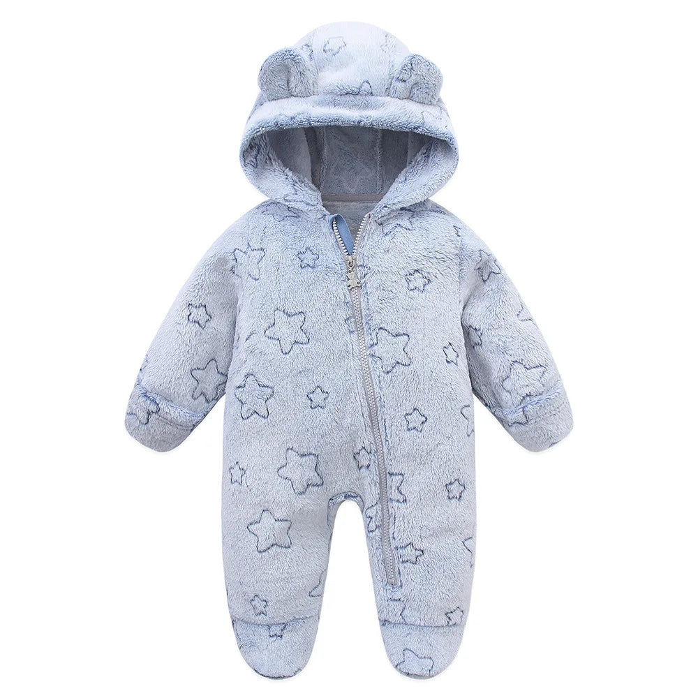 OLEKID Hooded Flannel Baby Rompers Jumpsuit Newborn Infant