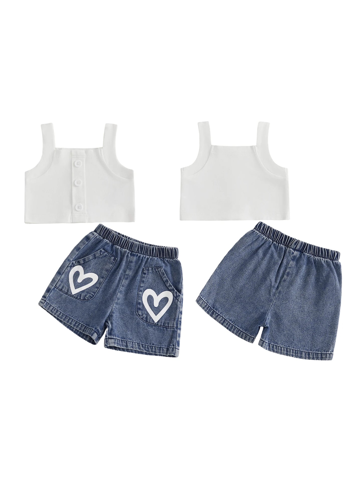 Girls Floral Sleeveless Crop Top And High Waist Shorts Set