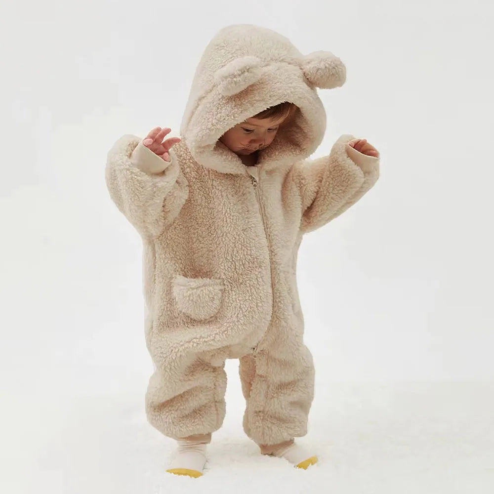 Guangdong CN Baby Winter Warm Fleece Hooded Jumpsuit Rompers