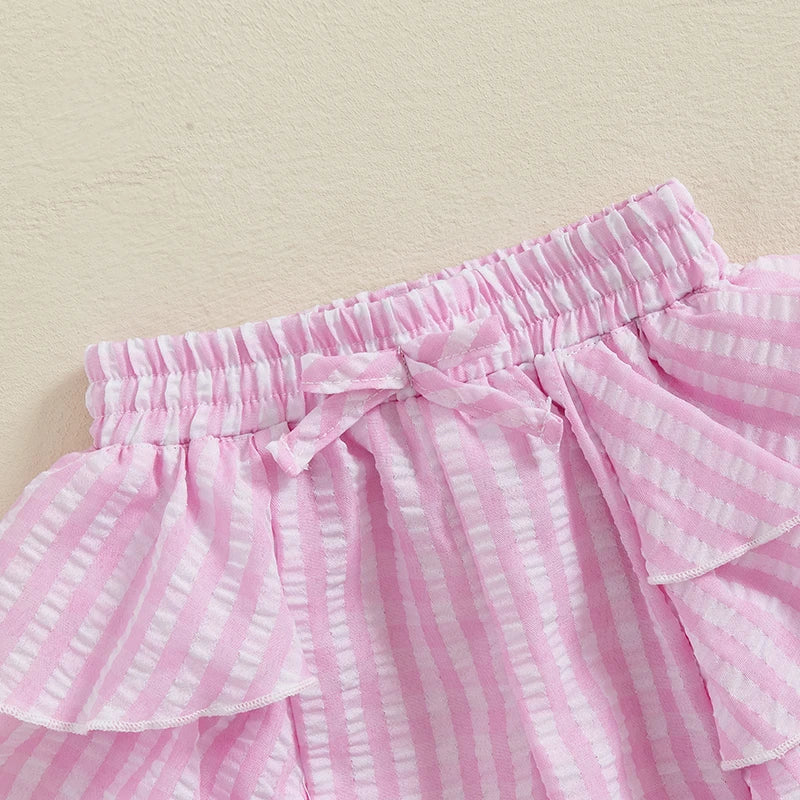 Girls Floral Ruffle Shorts With Elastic Waistband Bow Detail