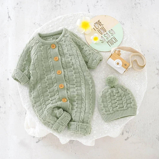 Fujian Unisex Knitted Romper Set with Hat for Newborn