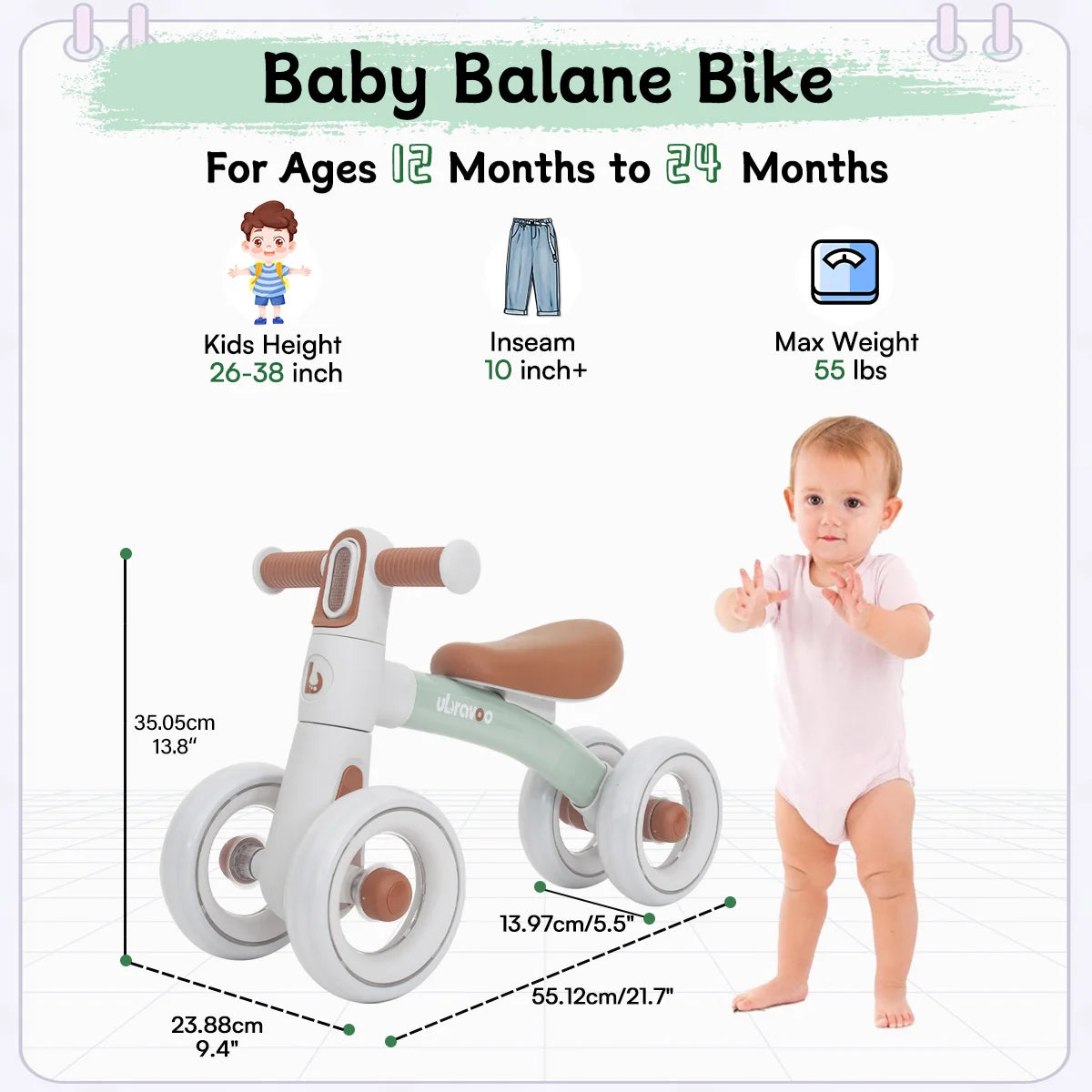 Ubravoo Baby Slide Balance Bike For 12 24 Months Headlight