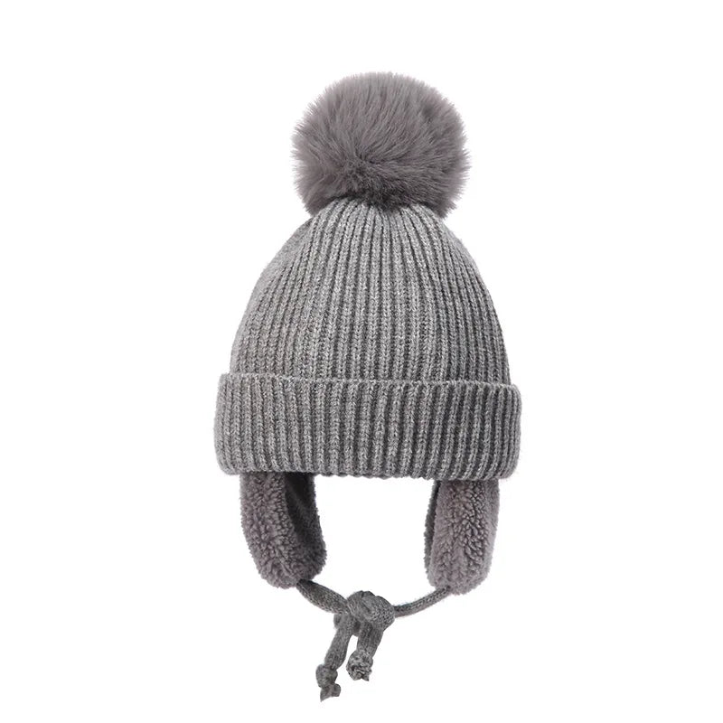 Lawadak Unisex Baby Knitwear Beanie With Earflap PomPoms Thermal WinterHeadwearPro