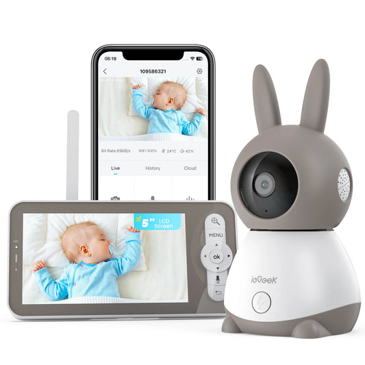 IEGEEK 2K 3MP Baby Surveillance Camera 360 PTZ Dual Screen