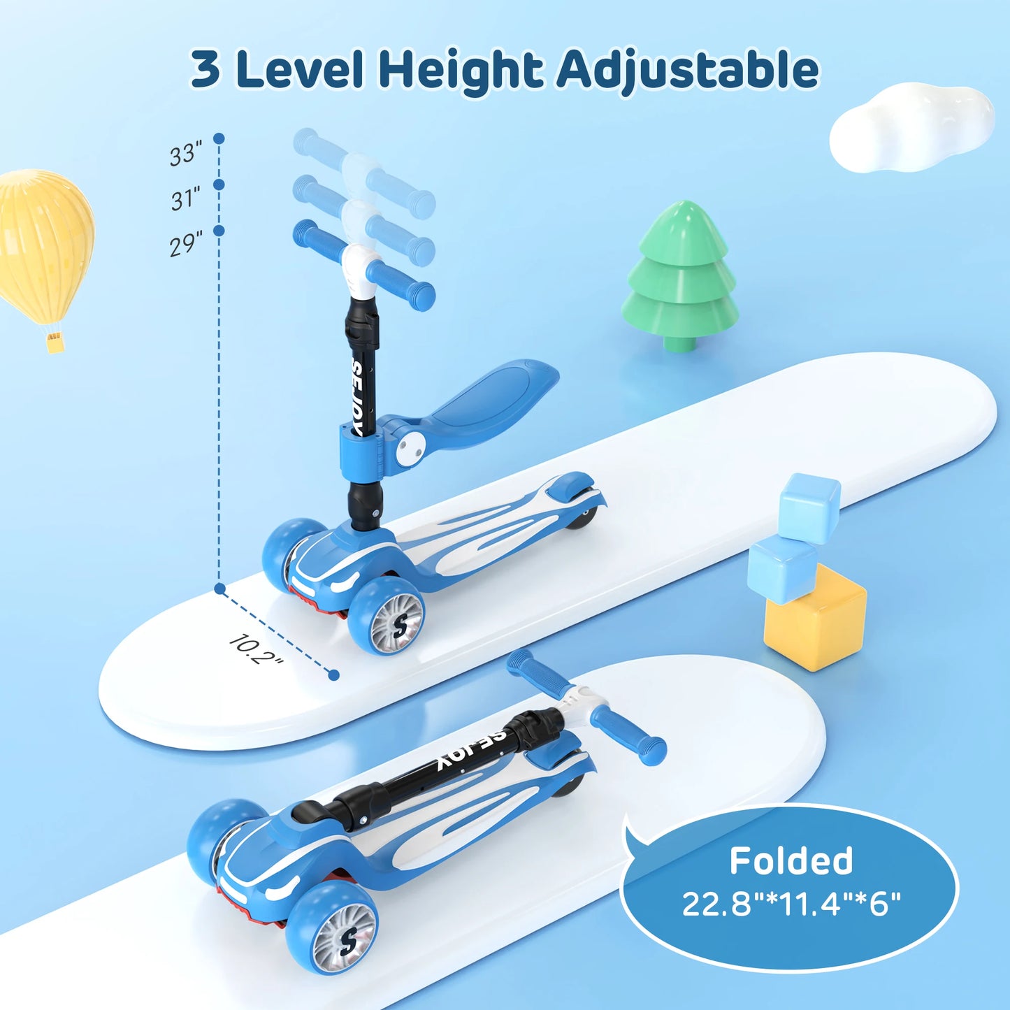 Three Wheel Kick Scooter With LED Lights For Kids Outdoor
