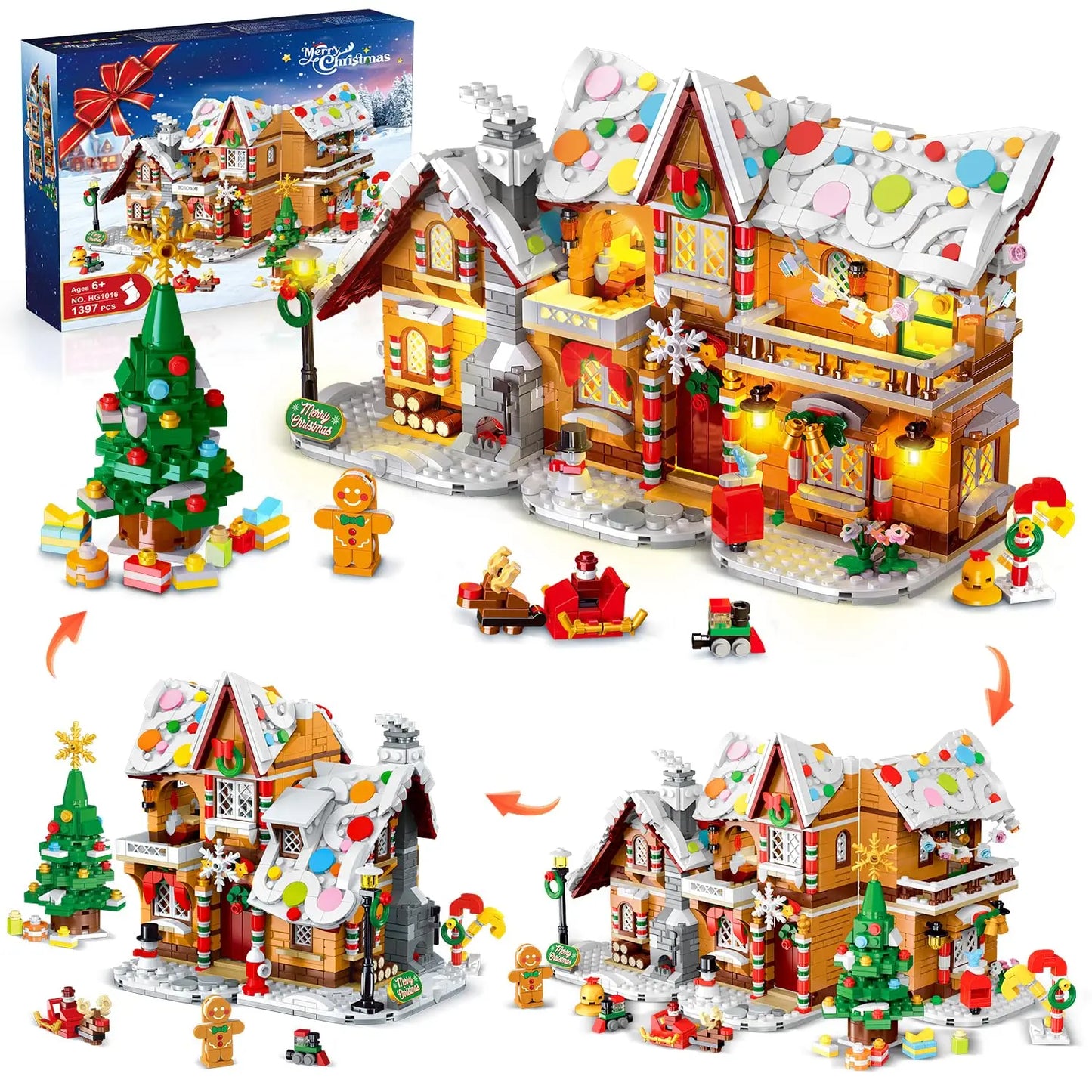 HOGOKIDS Christmas Gingerbread House Building Toy With LED